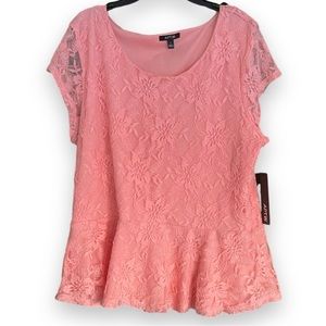 Apt. 9 Pink Size Large Pink Stretch Lace Peplum Top NWT